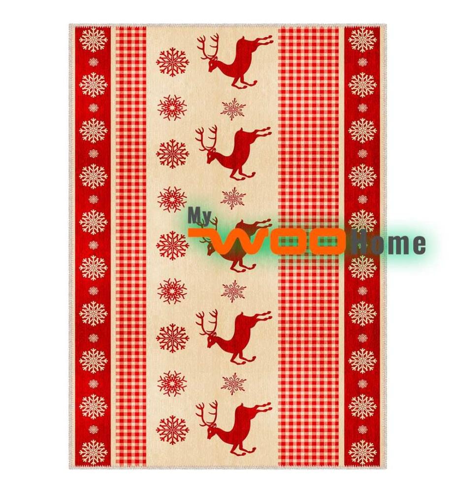 Tappeto, Rosso, Crema, 70% Cotone / 30% Ciniglia, 80 x 50 cm