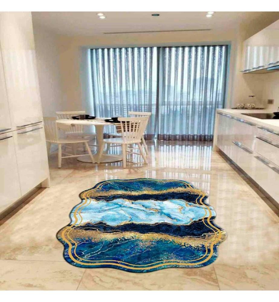 Tappeto, Bianco, Blu, Oro, 100% Poliestere, 80 x 50 cm
