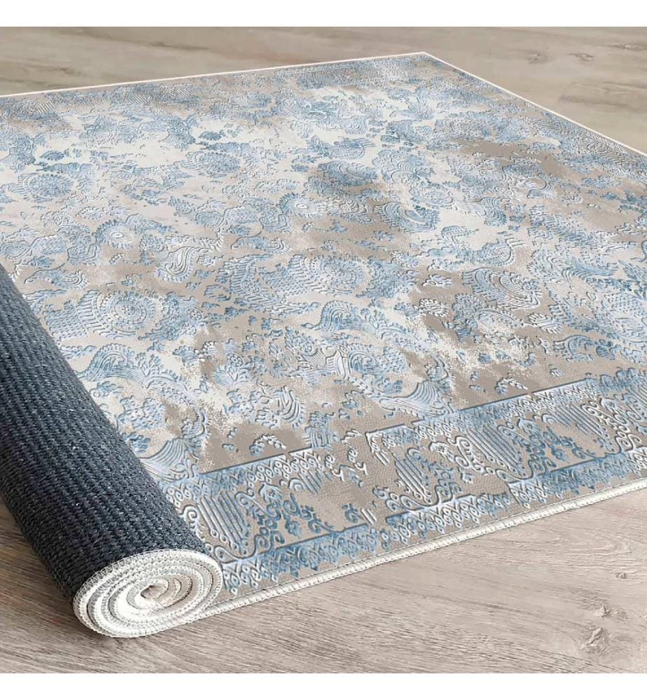 Tappeto, Blu, Grigio, 100% cotone, 60 x 100 cm