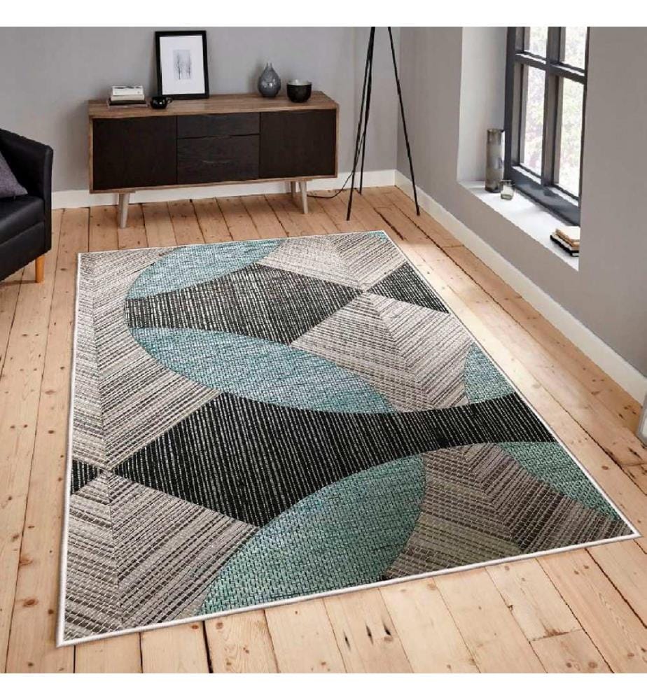 Tappeto, Blu, Grigio, Nero, 100% Cotone, 60 x 100 cm