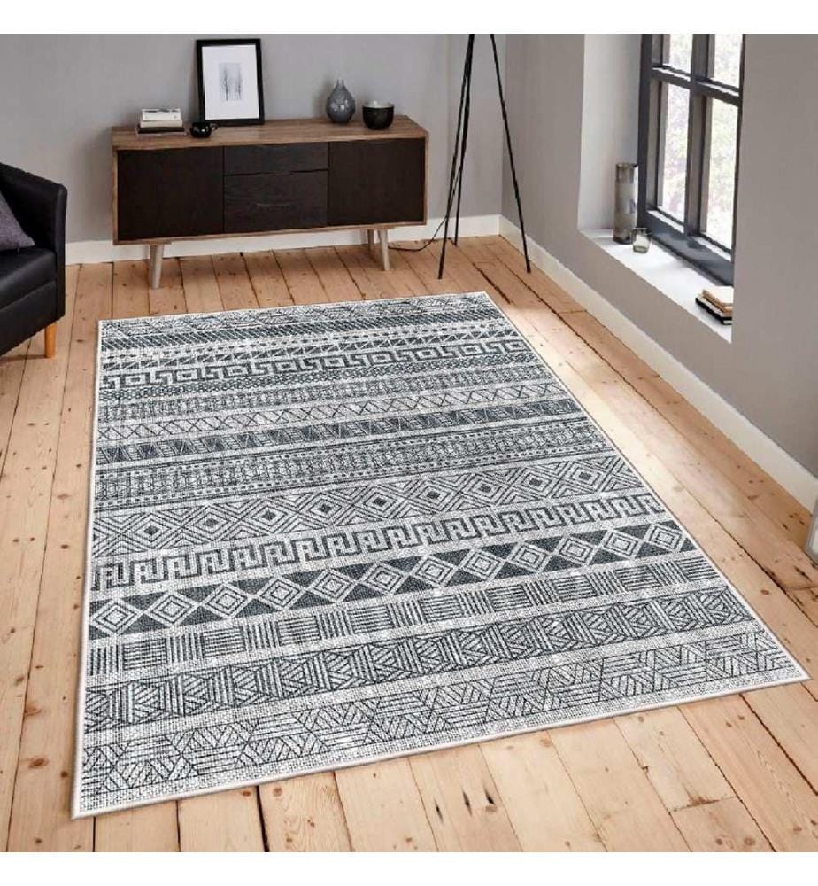 Tappeto, Grigio, Nero, 100% cotone, 60 x 100 cm