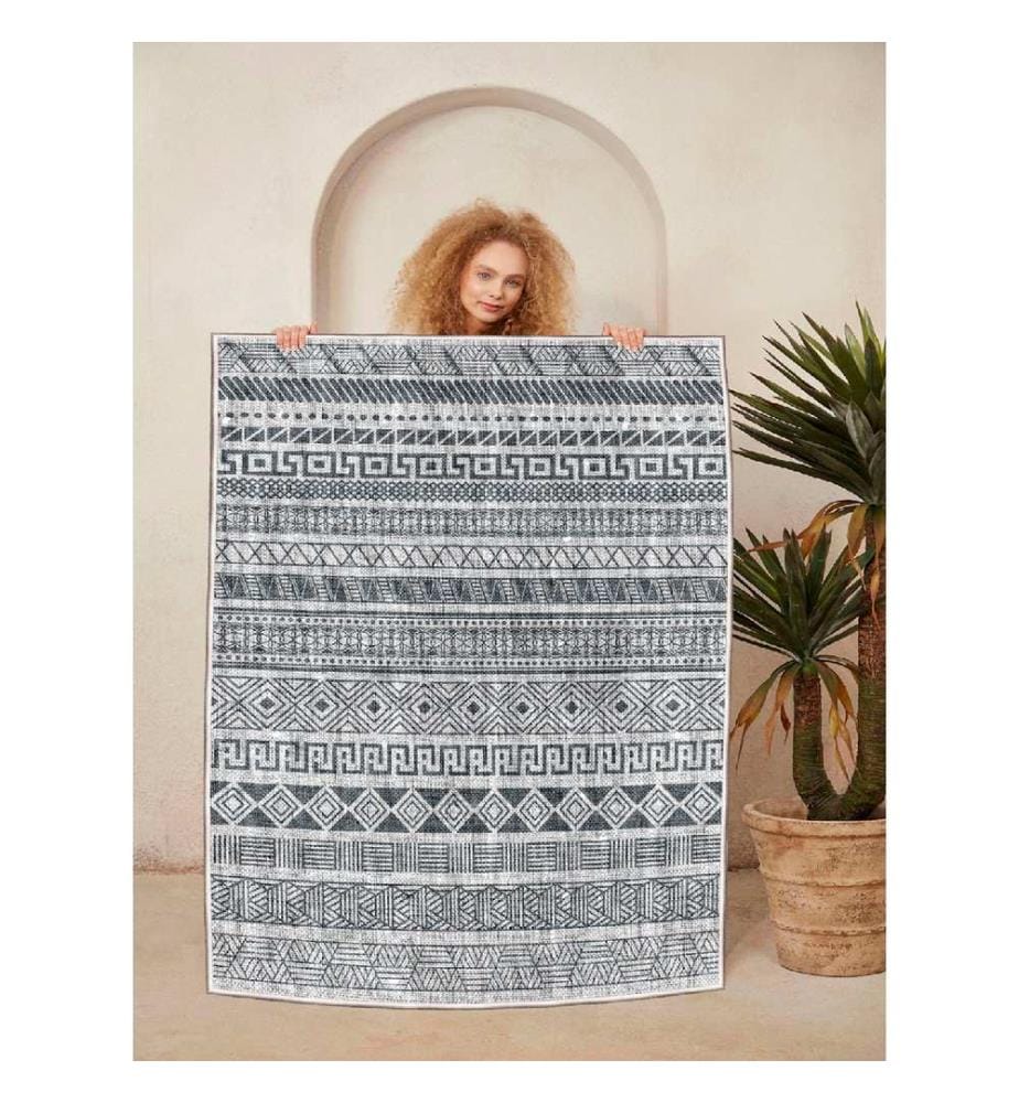 Tappeto, Grigio, Nero, 100% cotone, 60 x 100 cm