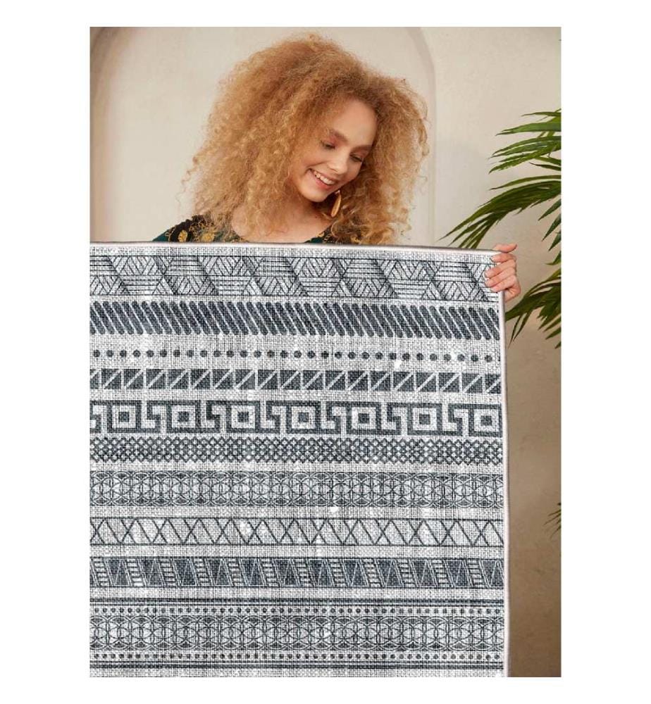 Tappeto, Grigio, Nero, 100% cotone, 60 x 100 cm