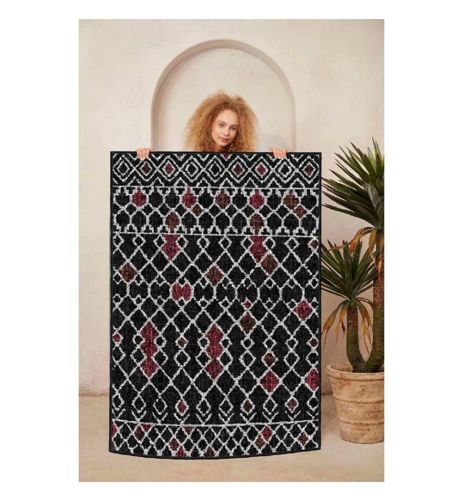 Tappeto, Bianco, Rosso, Nero, 100% cotone, 80 x 50 cm