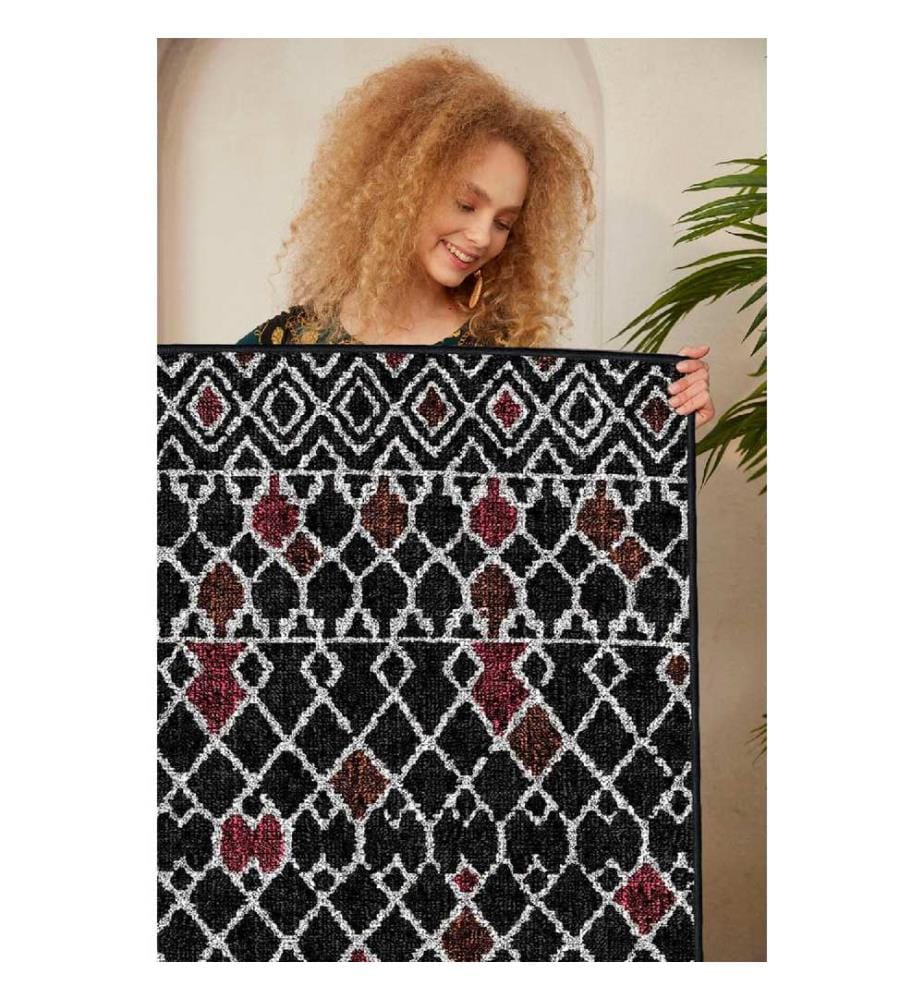 Tappeto, Bianco, Rosso, Nero, 100% cotone, 80 x 50 cm