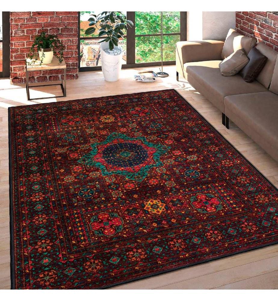 Tappeto, rosso chiaro, cammello, verde, 100% cotone, 60 x 100 cm
