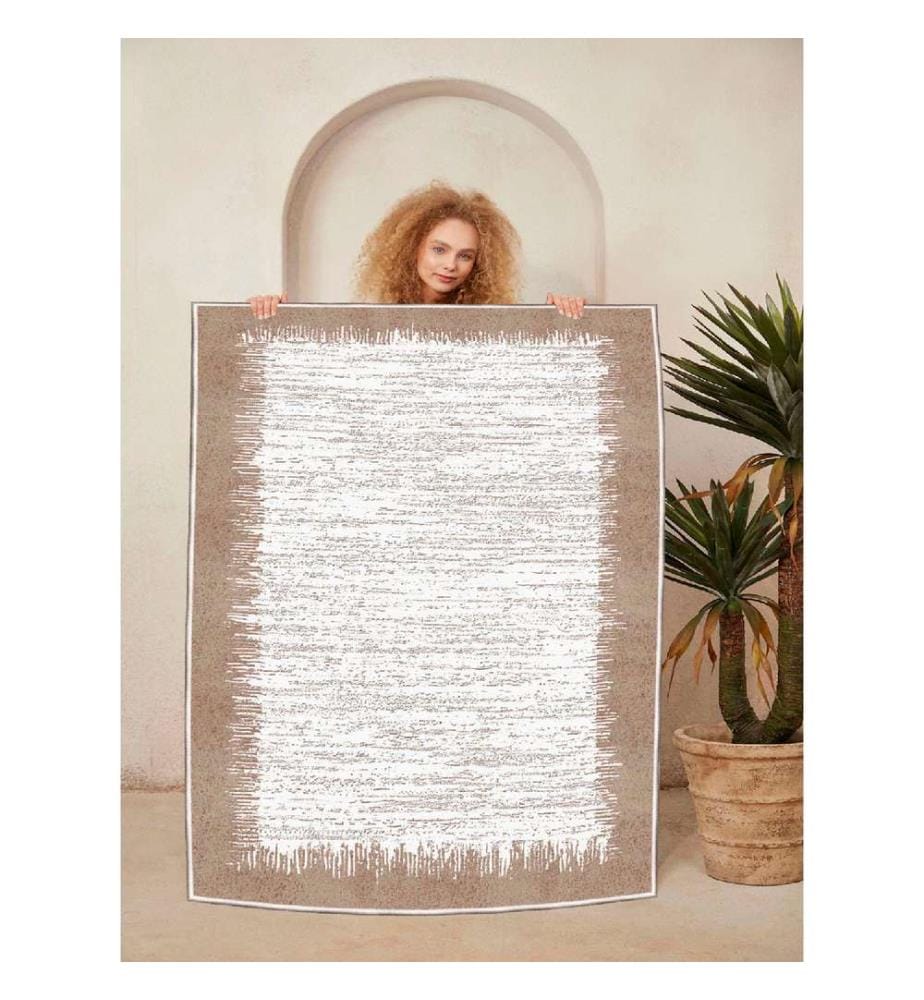 Tappeto, crema, marrone, 100% cotone, 60 x 100 cm