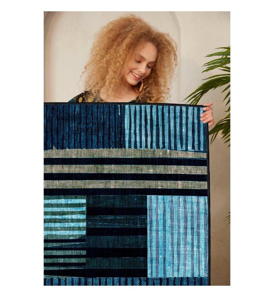Tappeto, Bianco, Giallo, Blu, Blu marino, 100% cotone, 80 x 50 cm