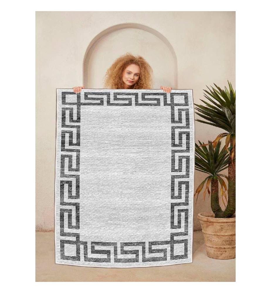 Tappeto, Crema, Grigio, Nero, 100% cotone, 60 x 100 cm