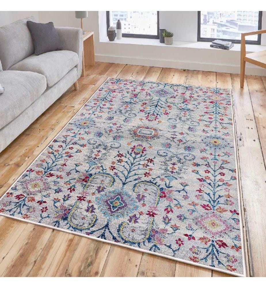 Teppich, Blau, Orange, Rosa, Grau, 100% Baumwolle, 60 x 100 cm