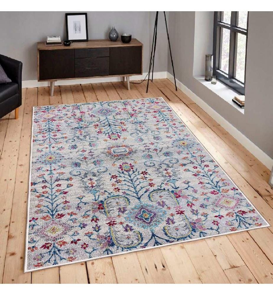 Teppich, Blau, Orange, Rosa, Grau, 100% Baumwolle, 60 x 100 cm
