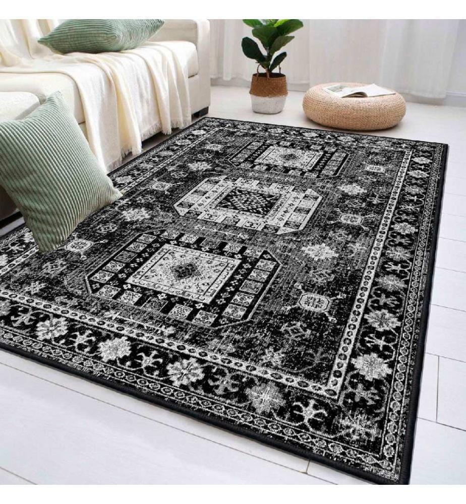 Teppich, Weiss, Grau, Schwarz, 100% Baumwolle, 80 x 50 cm