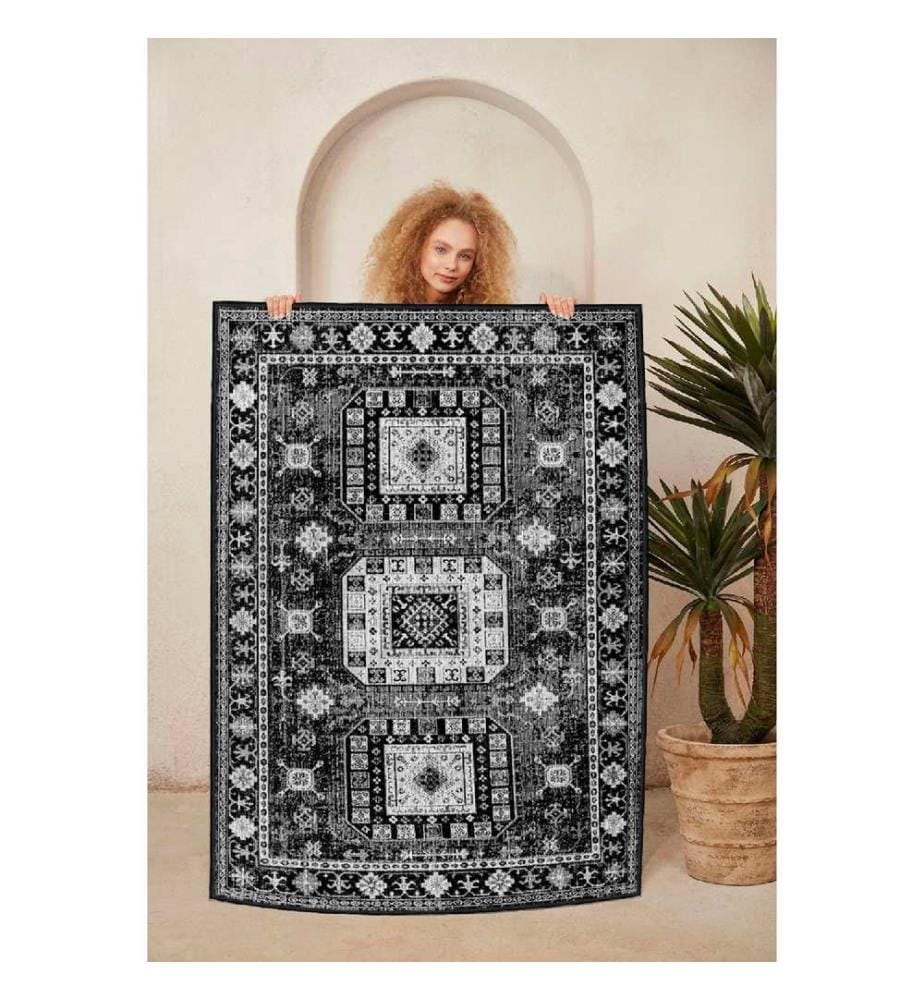 Teppich, Weiss, Grau, Schwarz, 100% Baumwolle, 80 x 50 cm