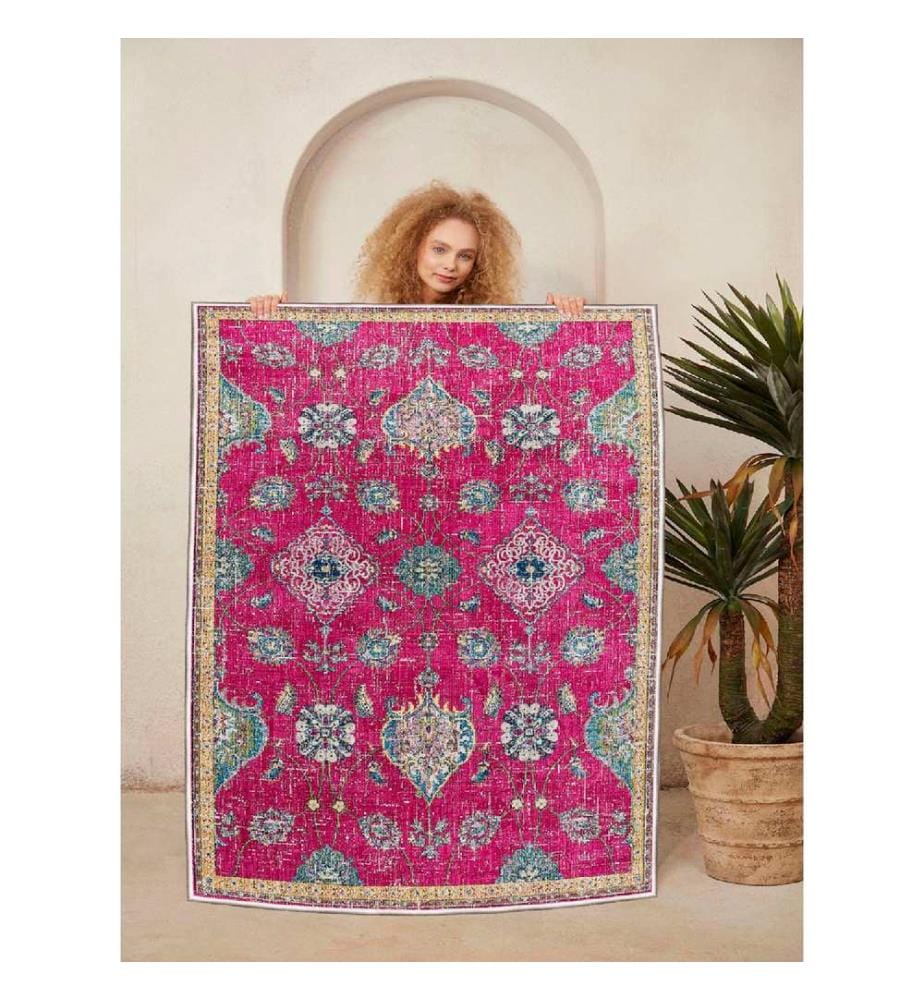 Tappeto, bianco, crema, rosa, blu, 100% cotone, 80 x 50 cm