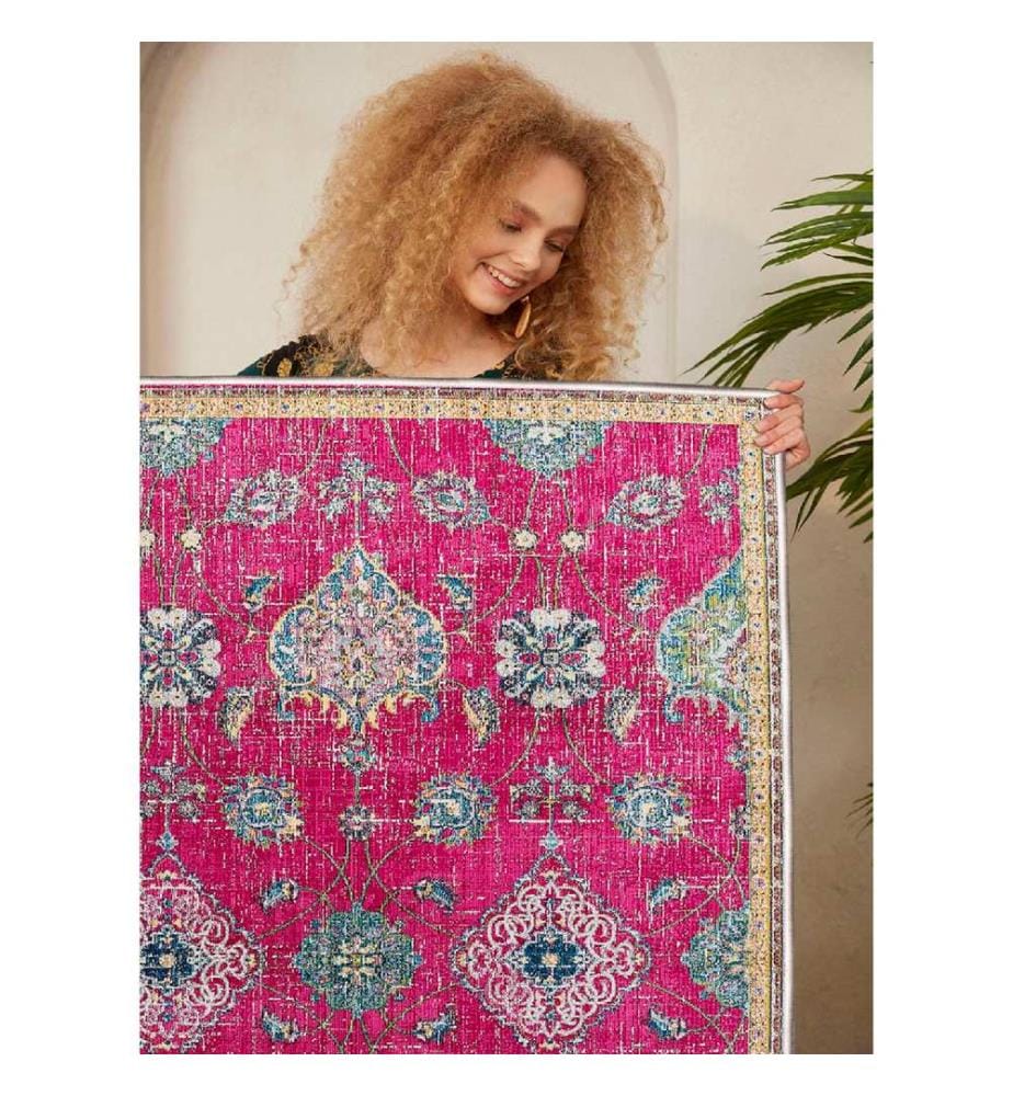 Tappeto, bianco, crema, rosa, blu, 100% cotone, 80 x 50 cm