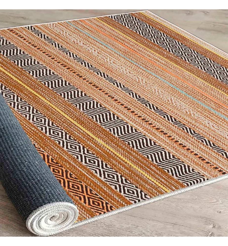 Tapis, crème, orange, jaune, bleu, noir, 100% coton, 60 x 100 cm