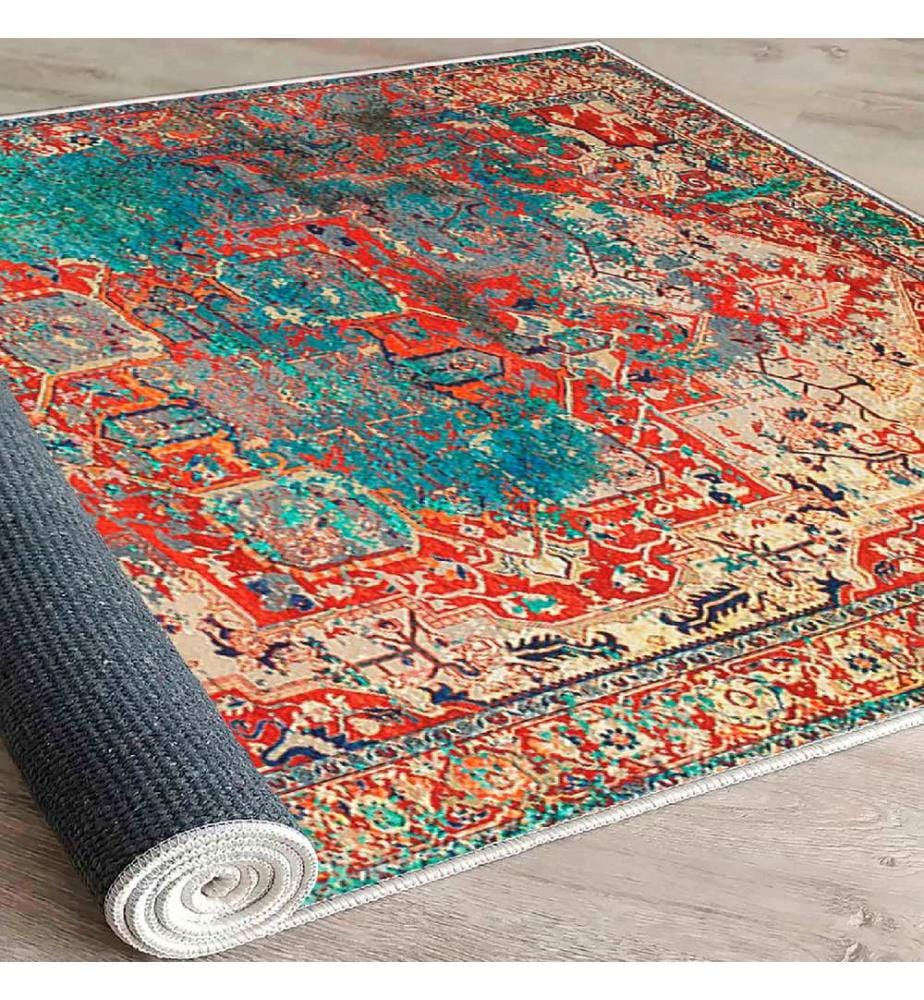 Tappeto, Crema, Rosso, Arancione, Blu, Nero, 100% cotone, 80 x 50 cm