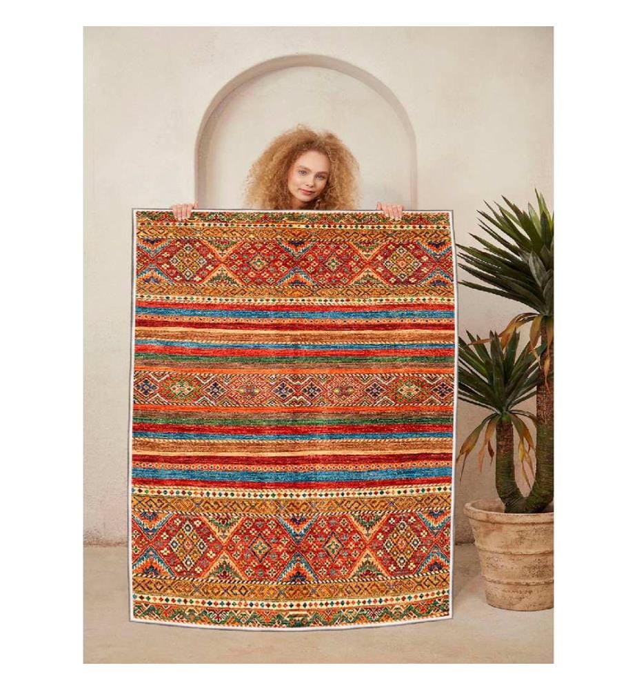 Tappeto, Crema, Rosso, Arancione, Cammello, Blu, 100% Cotone, 80 x 50 cm
