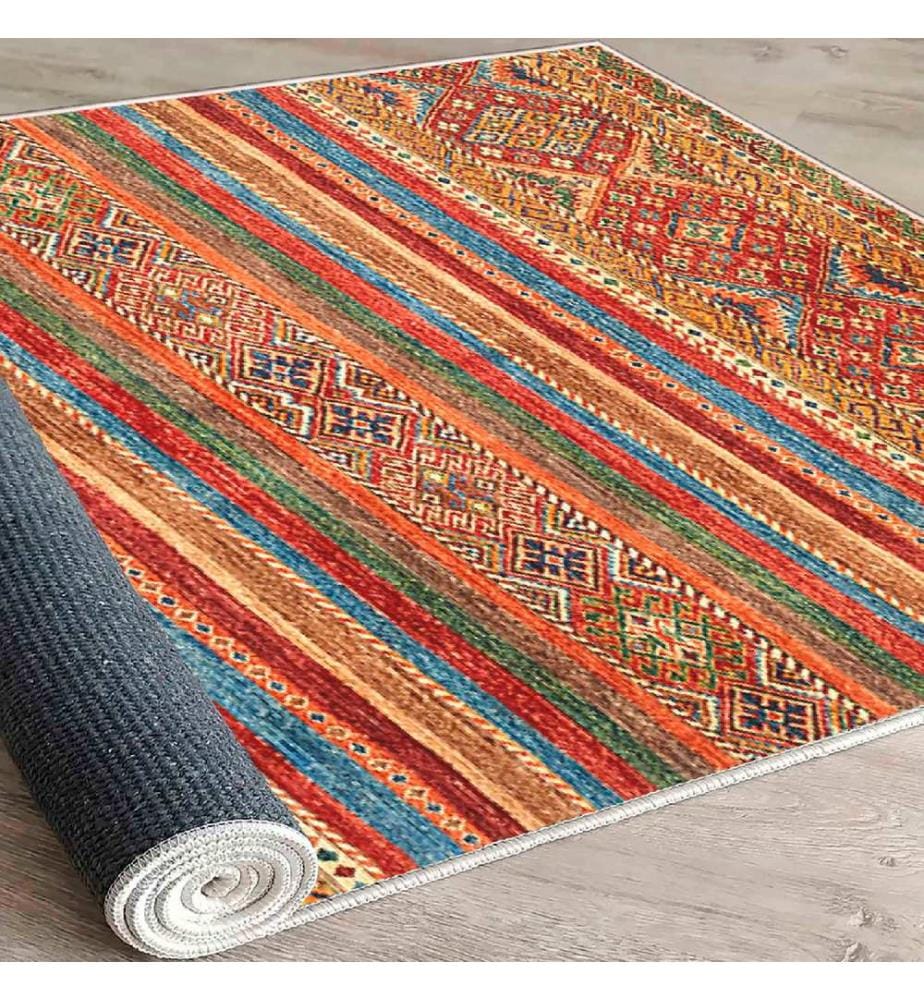 Tappeto, Crema, Rosso, Arancione, Cammello, Blu, 100% Cotone, 60 x 100 cm