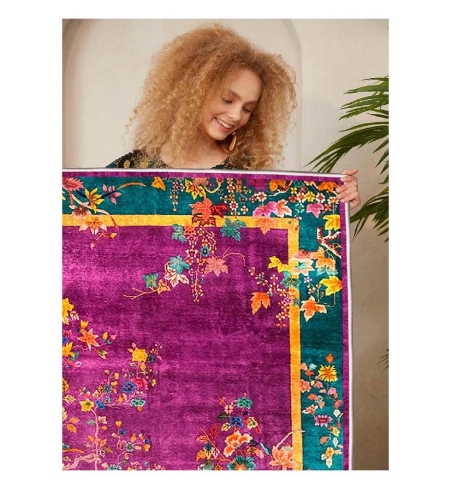 Tappeto, Fucsia, Giallo, Verde, Arancione, 100% Cotone, 80 x 50 cm