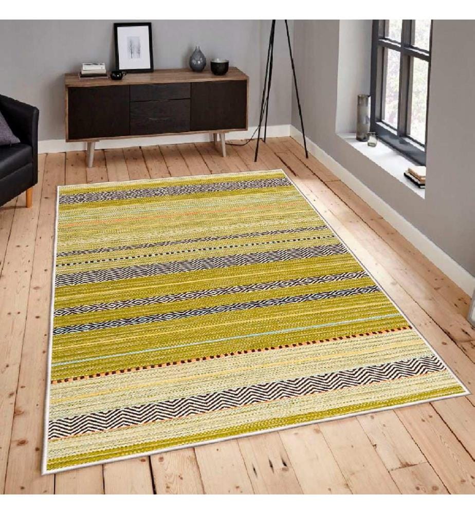 Tappeto, Bianco, Giallo, Verde, Nero, 100% Cotone, 80 x 50 cm