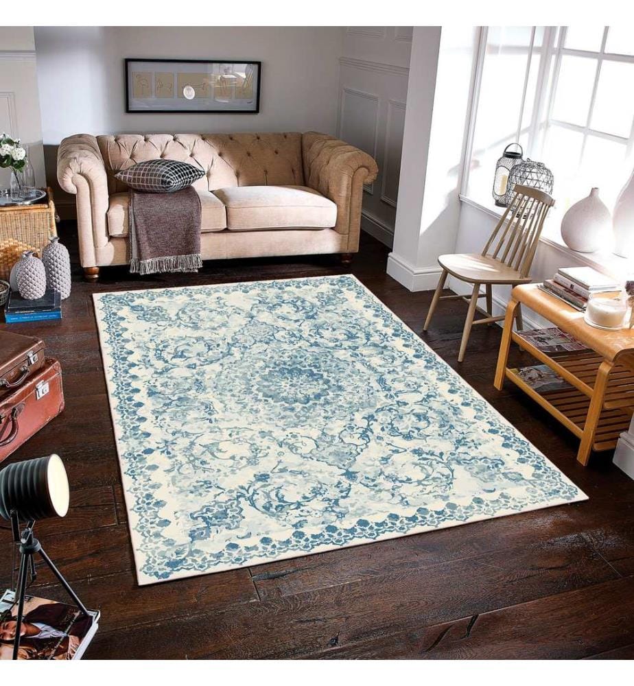 Tappeto, blu, 70% cotone / 30% ciniglia, 80 x 50 cm
