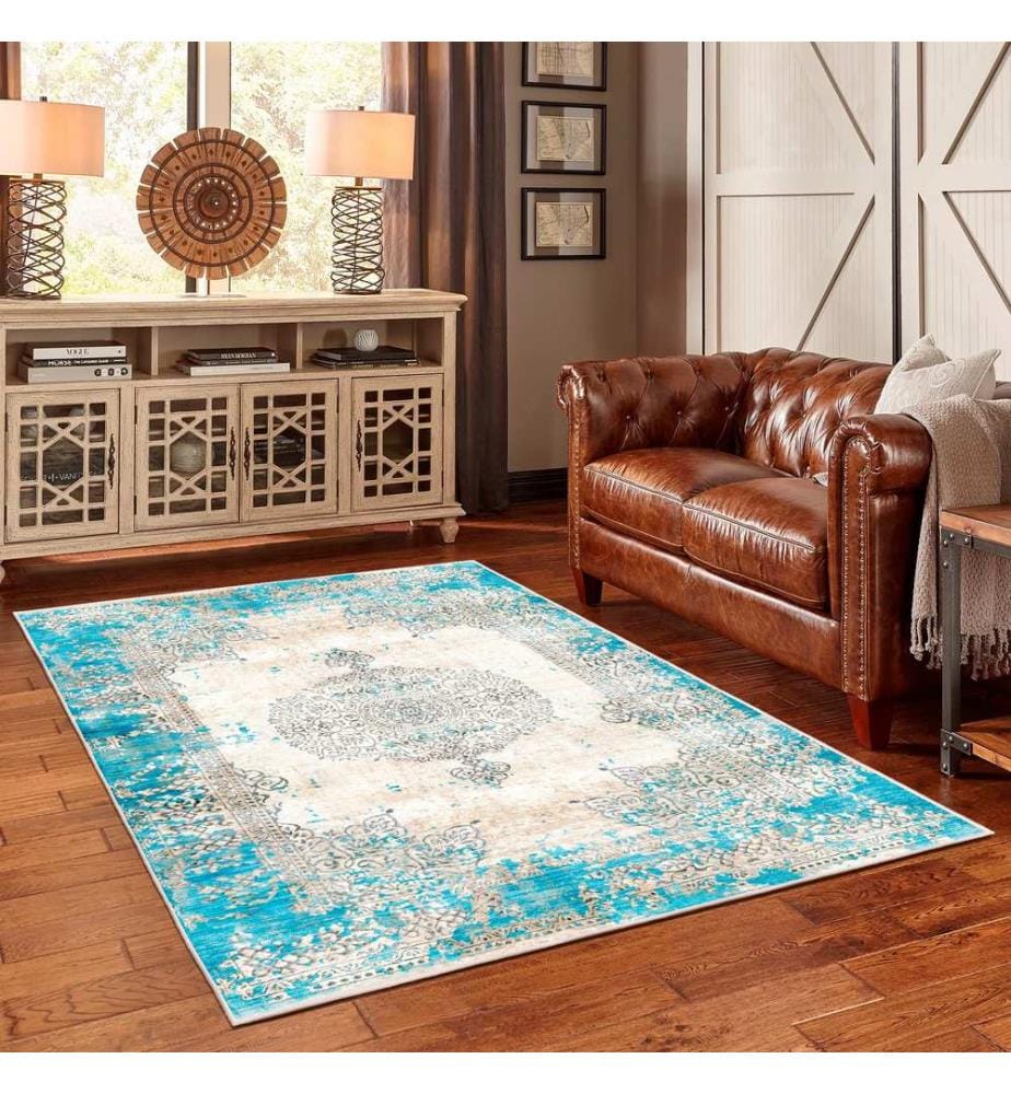 Tappeto, blu, 70% cotone / 30% ciniglia, 80 x 50 cm