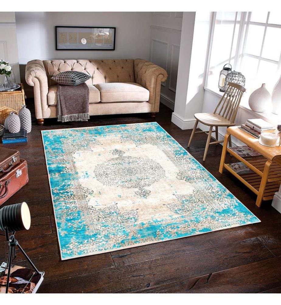 Tappeto, blu, 70% cotone / 30% ciniglia, 80 x 50 cm