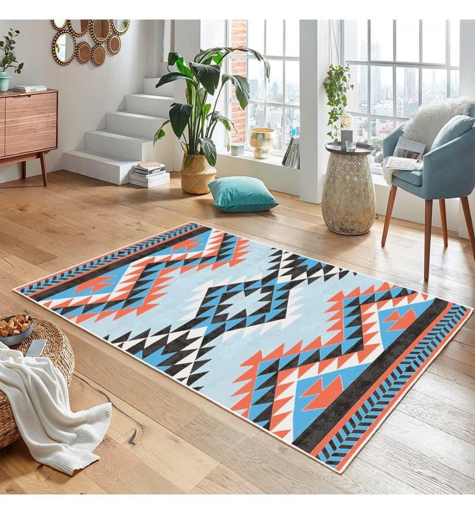 Tappeto, blu, 70% cotone / 30% ciniglia, 80 x 50 cm