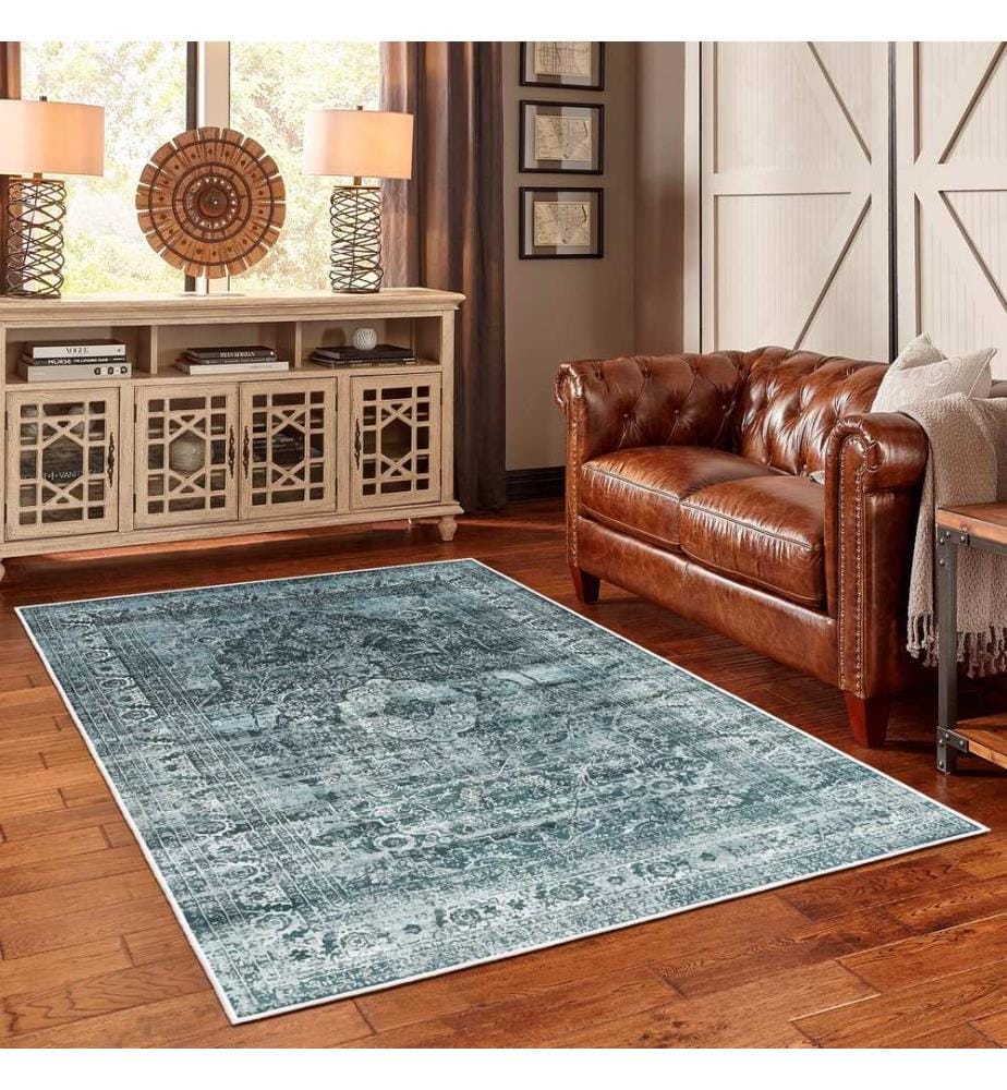 Tappeto, blu, 70% cotone / 30% ciniglia, 80 x 50 cm