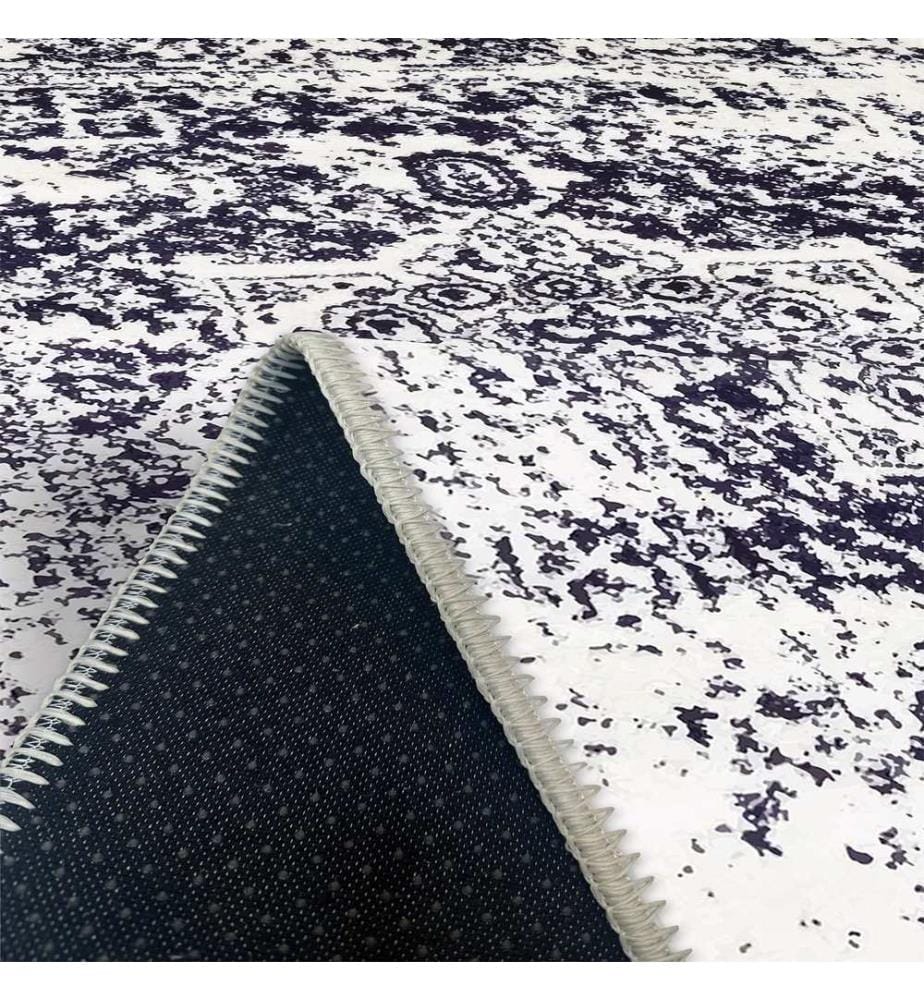 Teppich, Weiss, Marineblau, 70% Baumwolle / 30% Chenille, 80 x 50 cm
