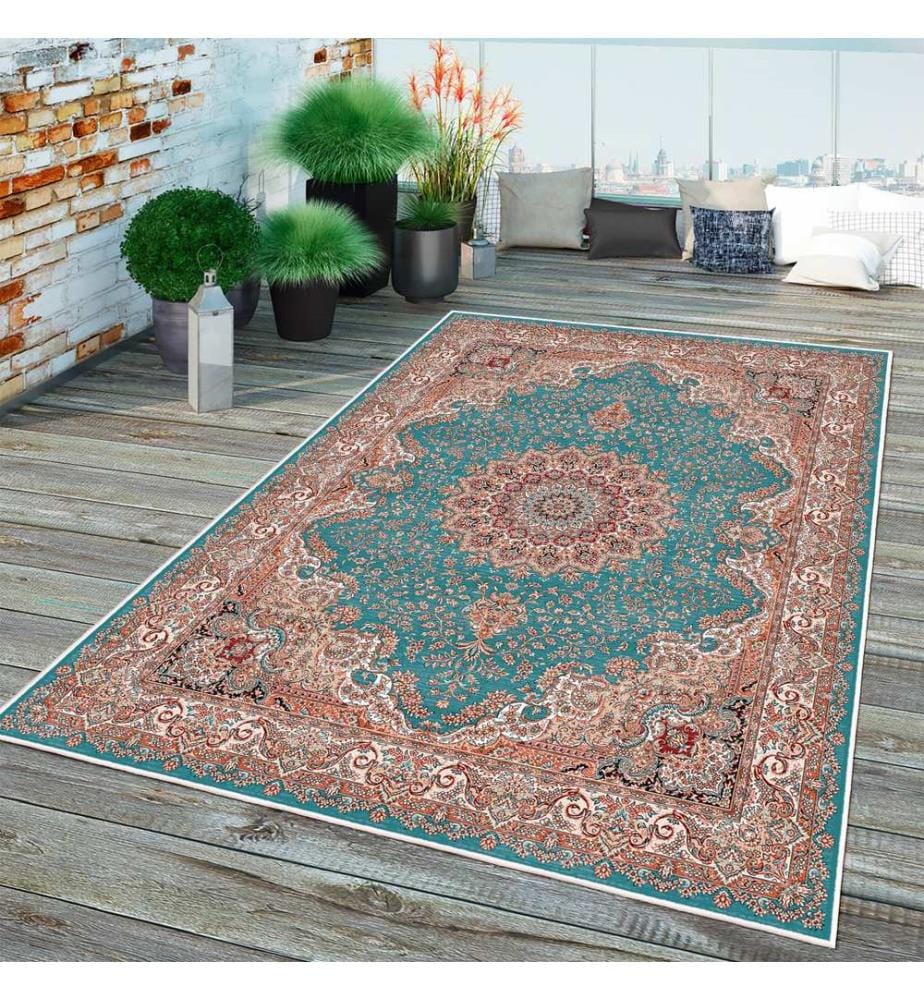 Tappeto, Blu, Arancione, 70% cotone / 30% ciniglia, 80 x 50 cm