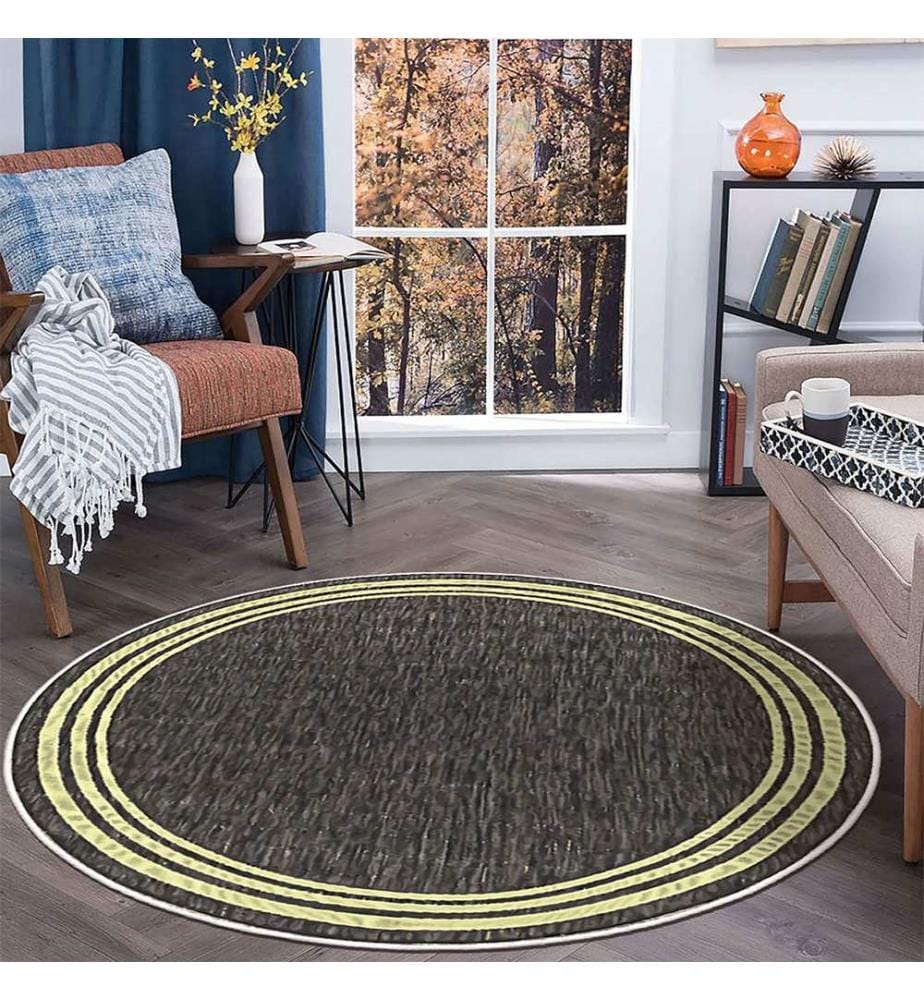 Teppich, Grau, Gelb, 70% Baumwolle / 30% Chenille, Durchmesser: 60 cm