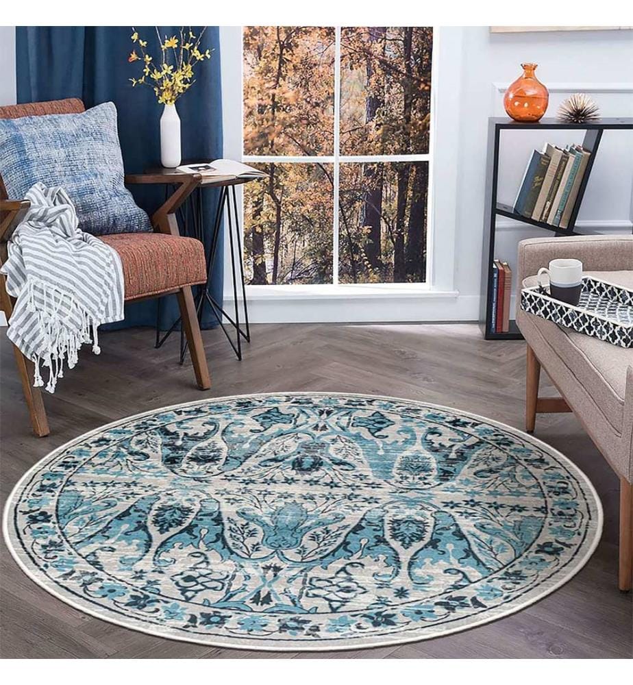 Tappeto, blu, 70% cotone / 30% ciniglia, diametro: 60 cm