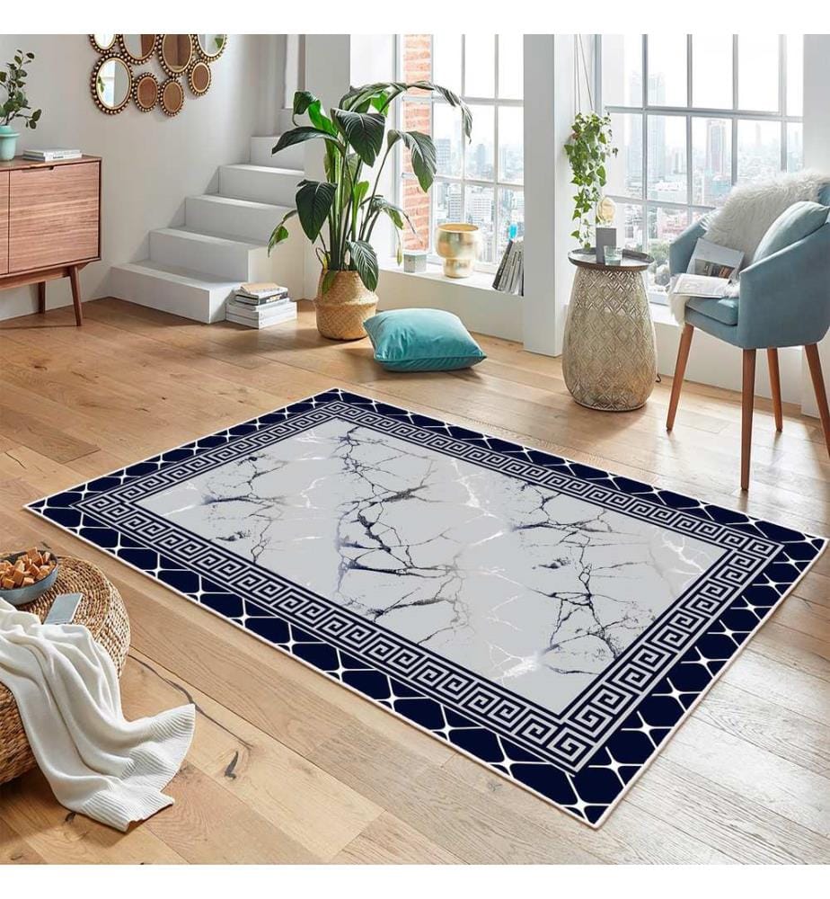 Tappeto, blu scuro, 70% cotone / 30% ciniglia, 80 x 50 cm