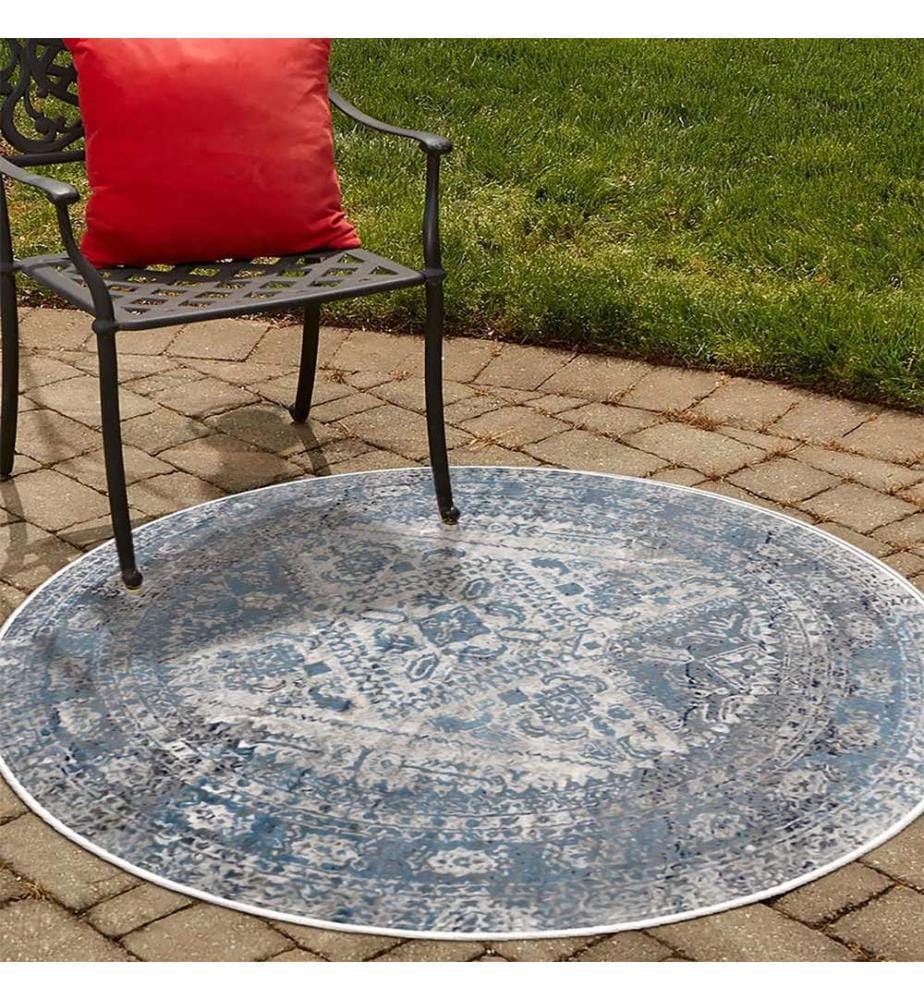 Tappeto, blu, 70% cotone / 30% ciniglia, diametro: 60 cm