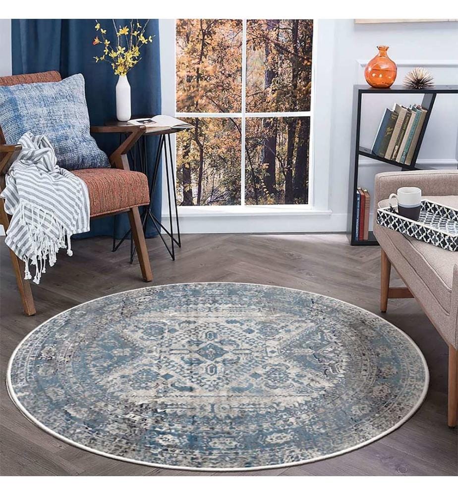 Tappeto, blu, 70% cotone / 30% ciniglia, diametro: 60 cm