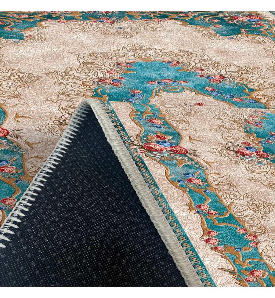Teppich, Creme, Blau, 70% Baumwolle / 30% Chenille, 80 x 50 cm