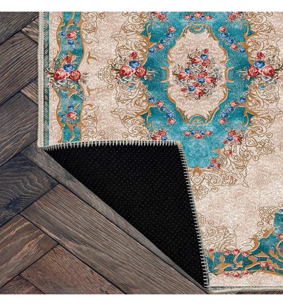 Teppich, Creme, Blau, 70% Baumwolle / 30% Chenille, 80 x 50 cm