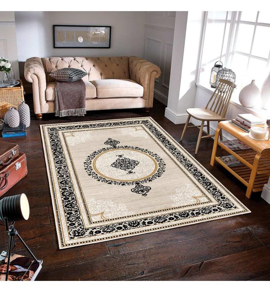 Tappeto, Crema, Nero, 70% Cotone / 30% Ciniglia, 80 x 50 cm
