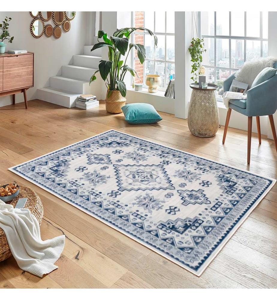 Tappeto, Blu, Grigio, 70% Cotone / 30% Ciniglia, 80 x 50 cm