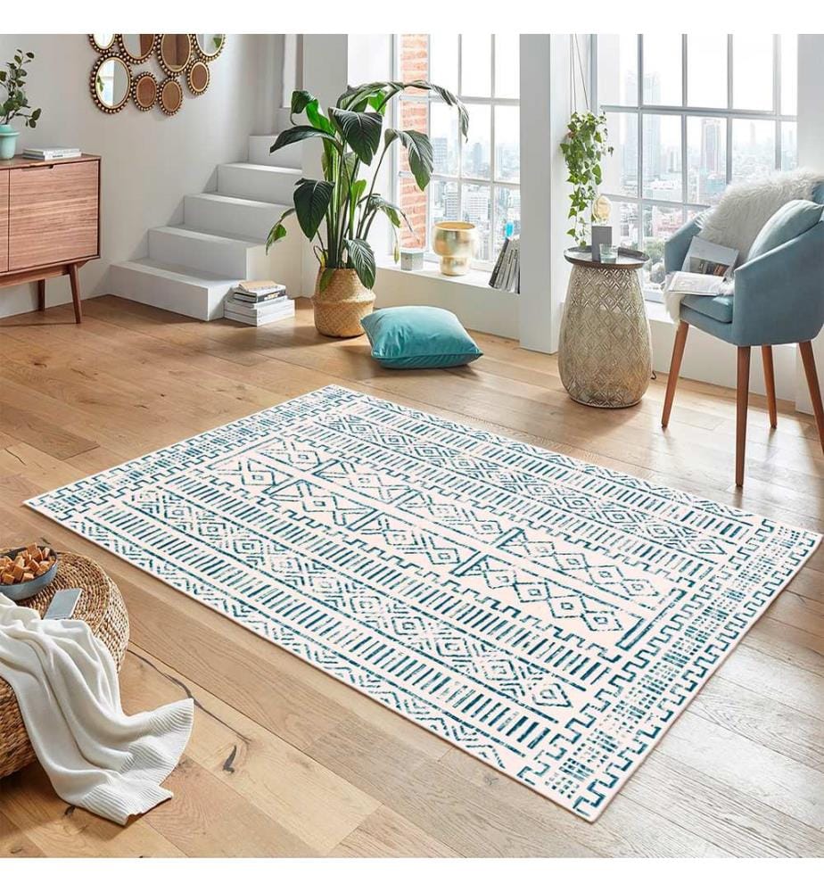 Tappeto, blu, 70% cotone / 30% ciniglia, 80 x 50 cm