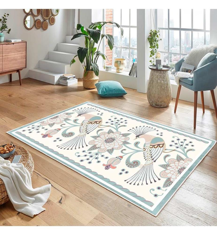 Tappeto, Crema, Verde, 70% Cotone / 30% Ciniglia, 80 x 50 cm