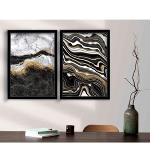 Quadro decorativo incorniciato in MDF, 2 pezzi, nero oro bianco grigio, MDF, cornice di legno