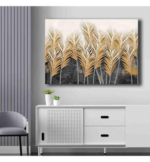 Quadro decorativo su tela, Beige Bianco Antracite, Tela, Cornice in legno di pino