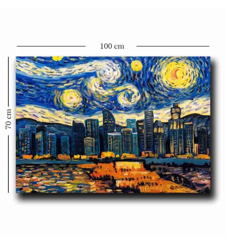 Decorative Canvas Painting, Blue Navy Blue Yellow Orange, Canvas, Pine Wood Frame