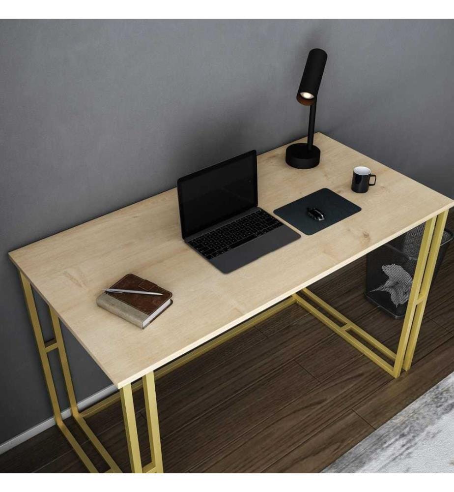 Bureau d'étude, or, chêne, panneau de particules mélaminé