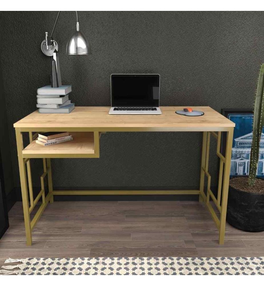 Bureau d'étude, or, chêne, panneau de particules mélaminé