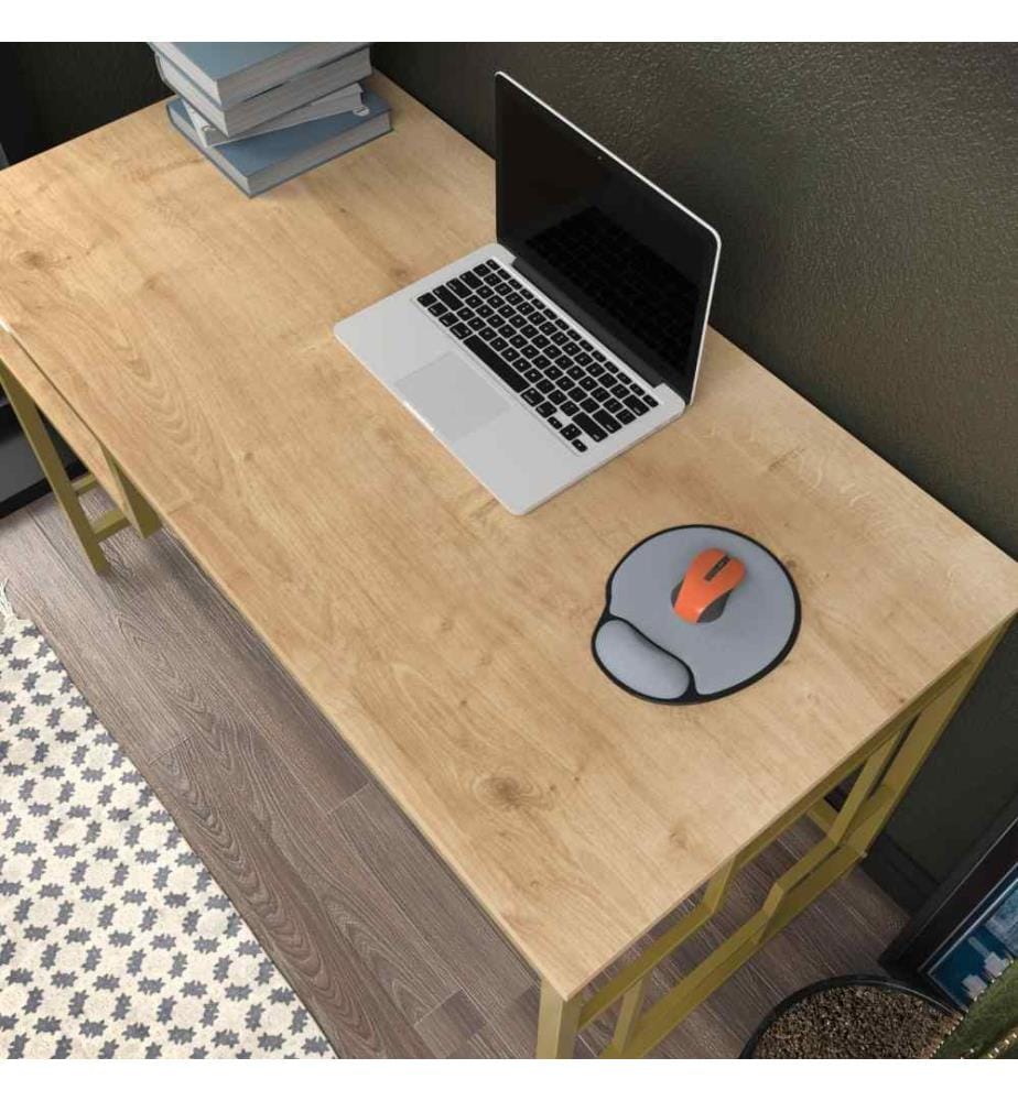 Bureau d'étude, or, chêne, panneau de particules mélaminé