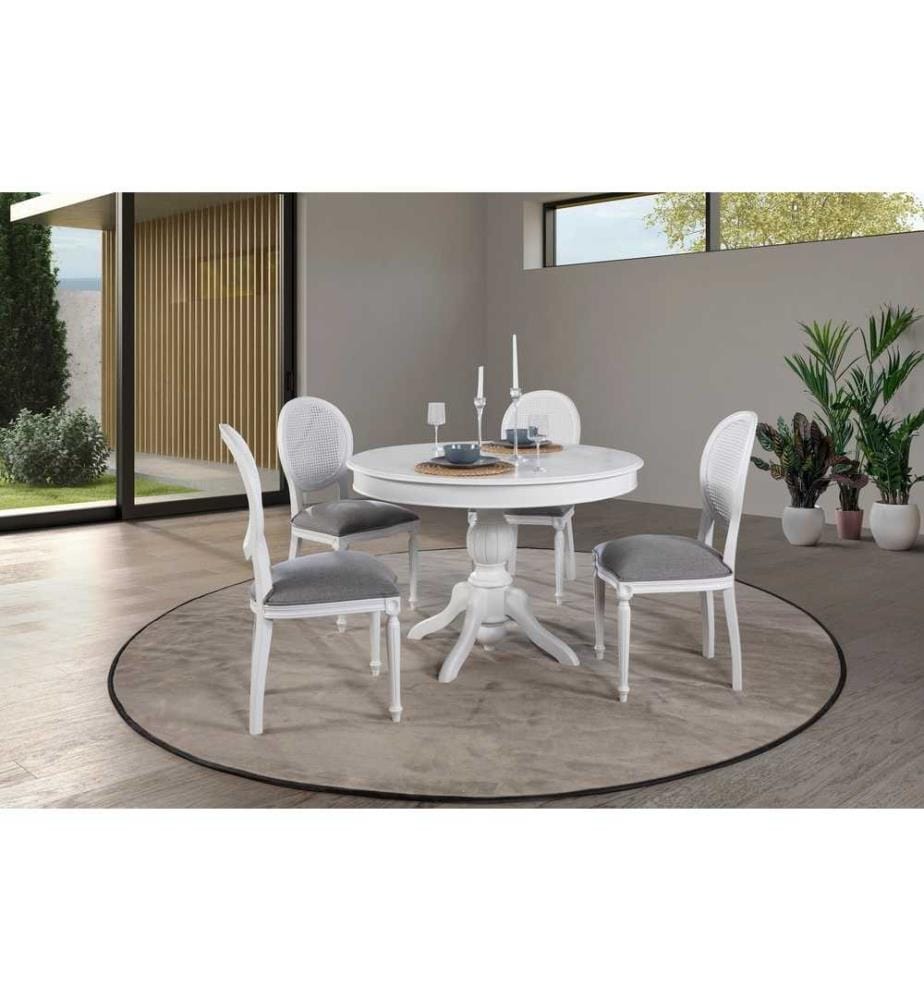 Ausziehbarer Esstisch & Stühle Set , 5 Teile, Natur, Bech Holz, Stoff: Leinen